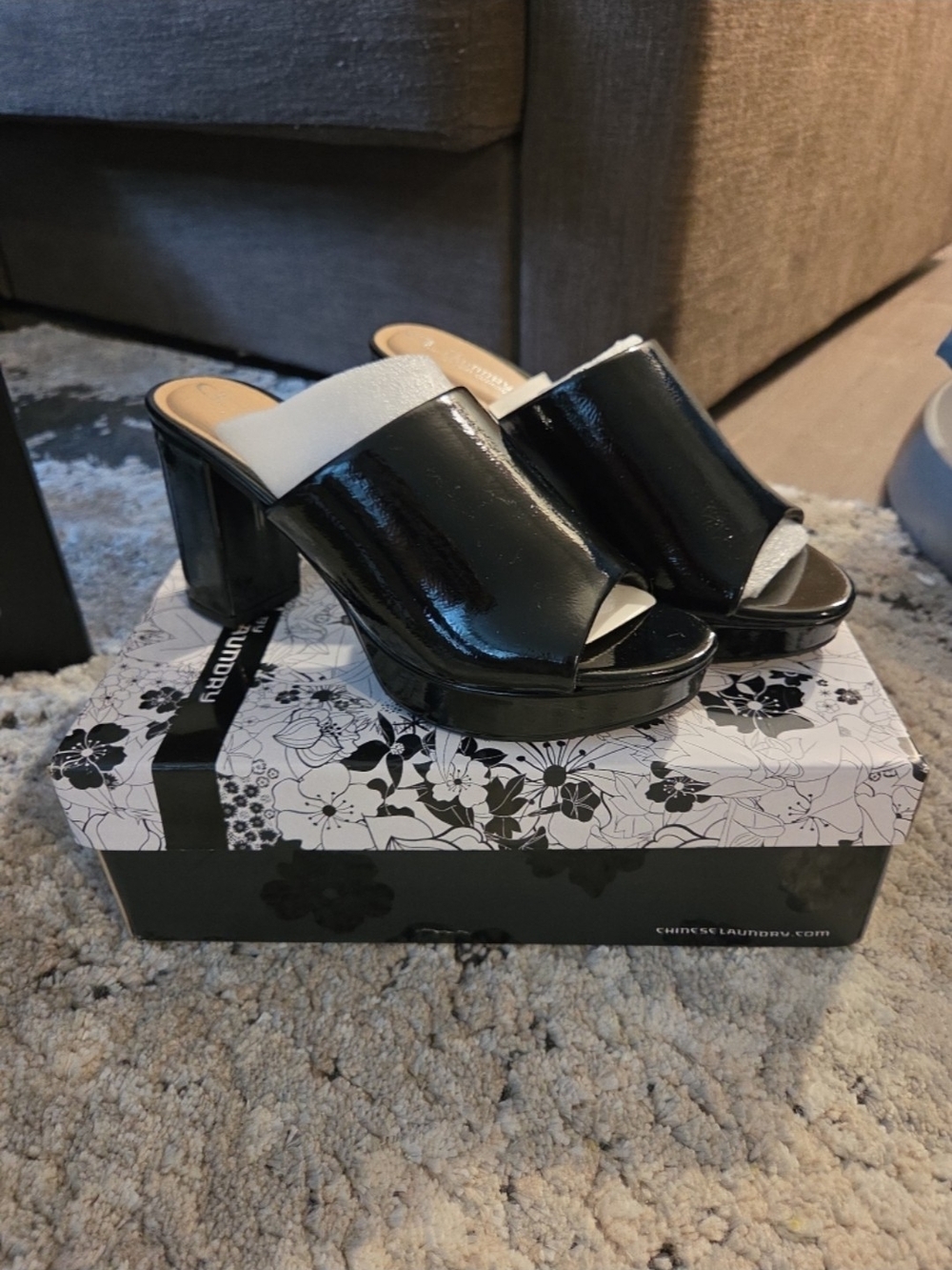 CL by Chinese Laundry Black Patent Platform Mule Heels